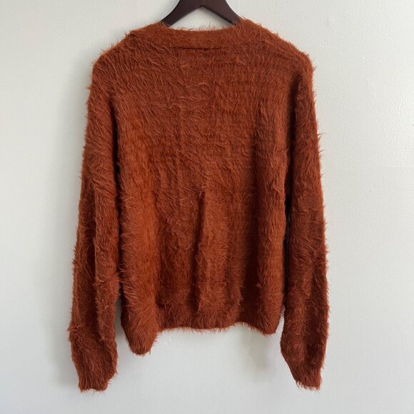 If It Were Me Oversized‎ Fuzzy Rust Orange Button-Up Cardigan Sweater Small - Picture 3 of 5